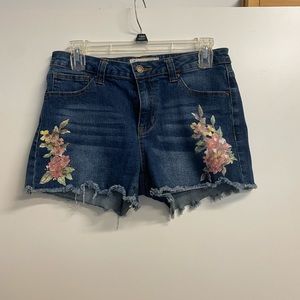 Women’s mid rise denim floral print shorts